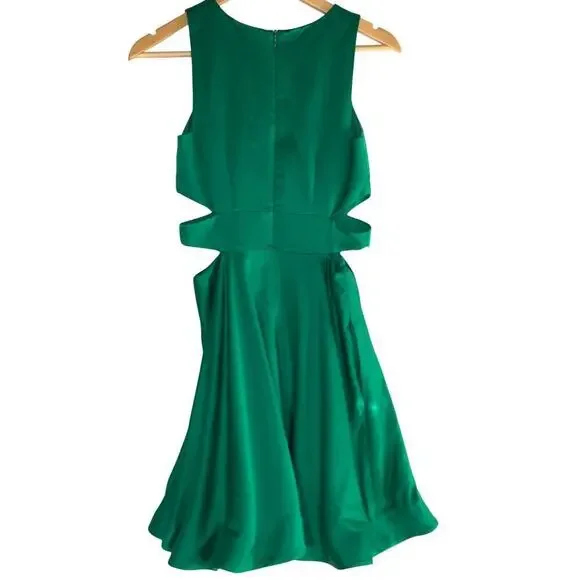 Cynthia Rowley Emerald Dress Sleeveless Cutout Mini Fit & Flare A-Line Green 6